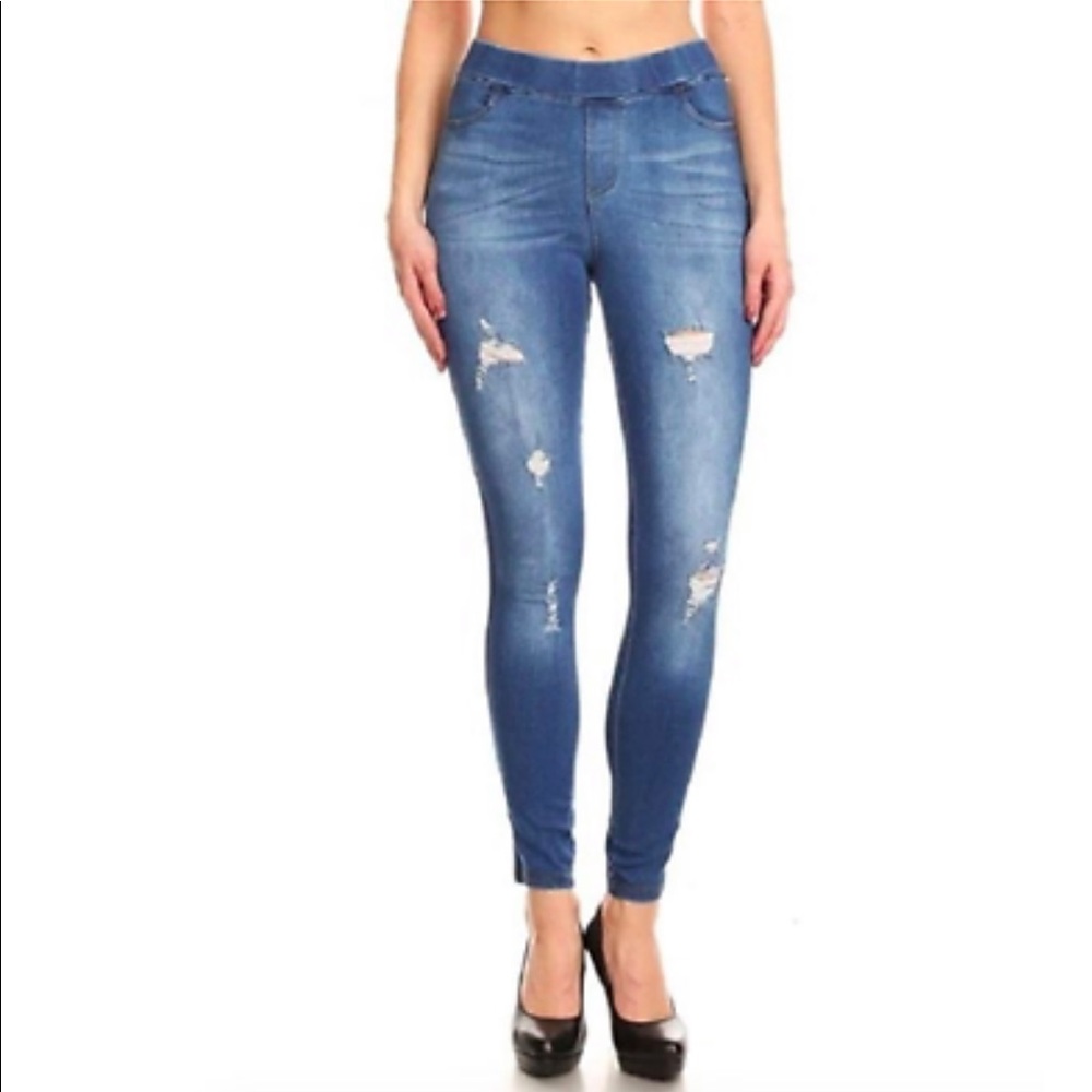 JVINI Light Wash Distressed Jeggings